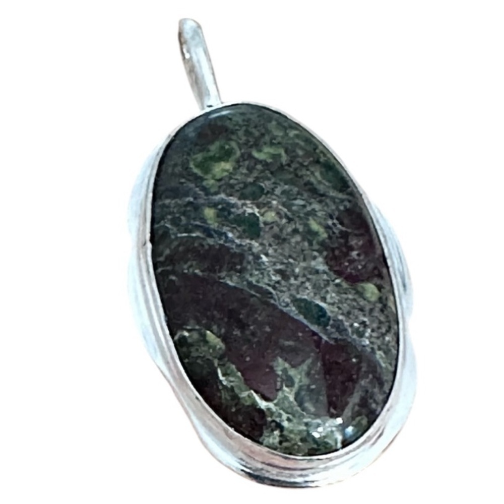 Hand Crafted Artisan Dragon Blood Dark Green Olive Jasper Oval Pendant New
